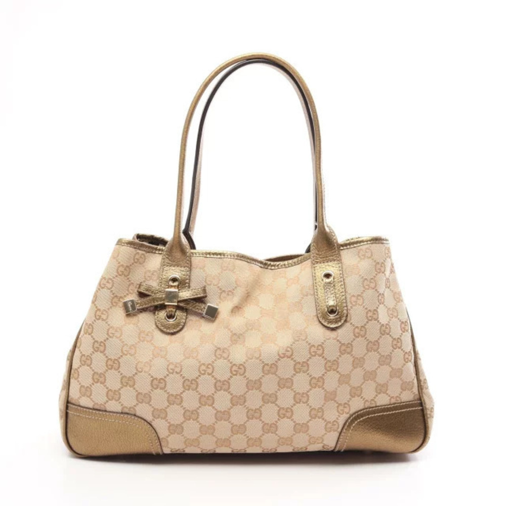 Gucci Princy GG Canvas Tote Bag Leather Beige Tan